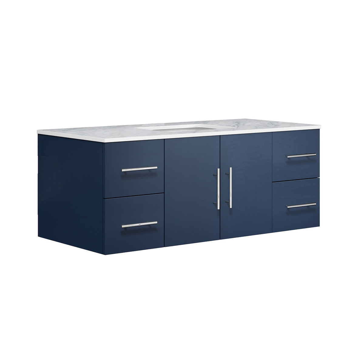 Lexora Geneva 48" Navy Blue Single Vanity, White Carrara Marble Top, White Square Sink and no Mirror LG192248DEDS000 - MyBBQDirect