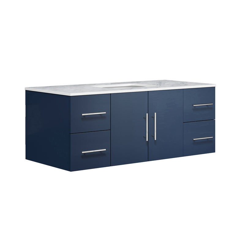 Lexora Geneva 48" Navy Blue Single Vanity, White Carrara Marble Top, White Square Sink and no Mirror LG192248DEDS000