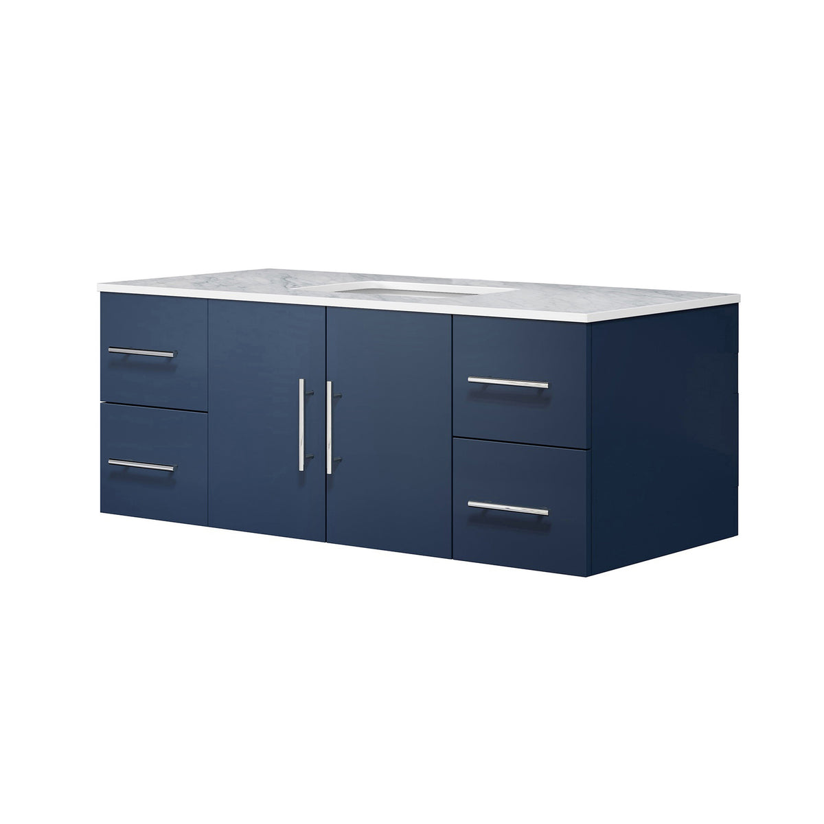 Lexora Geneva 48" Navy Blue Single Vanity, White Carrara Marble Top, White Square Sink and no Mirror LG192248DEDS000 - MyBBQDirect