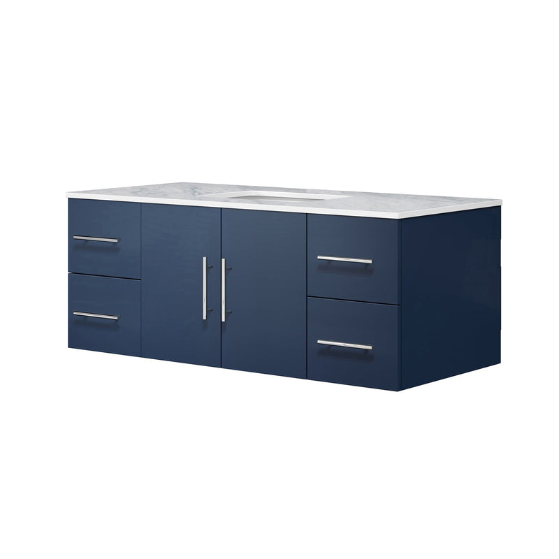 Lexora Geneva 48" Navy Blue Single Vanity, White Carrara Marble Top, White Square Sink and no Mirror LG192248DEDS000