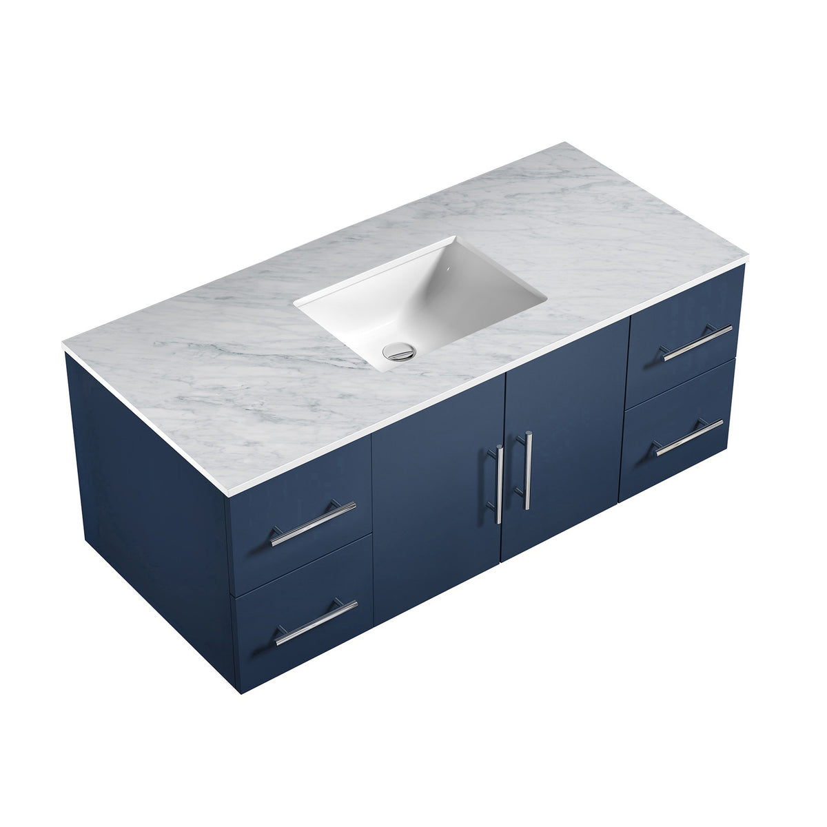 Lexora Geneva 48" Navy Blue Single Vanity, White Carrara Marble Top, White Square Sink and no Mirror LG192248DEDS000 - MyBBQDirect