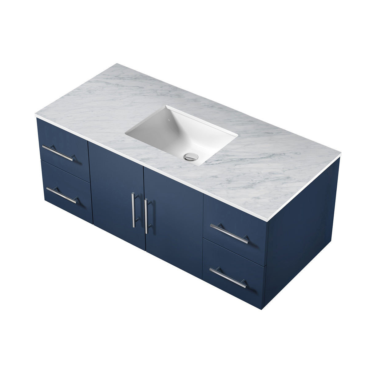 Lexora Geneva 48" Navy Blue Single Vanity, White Carrara Marble Top, White Square Sink and no Mirror LG192248DEDS000 - MyBBQDirect