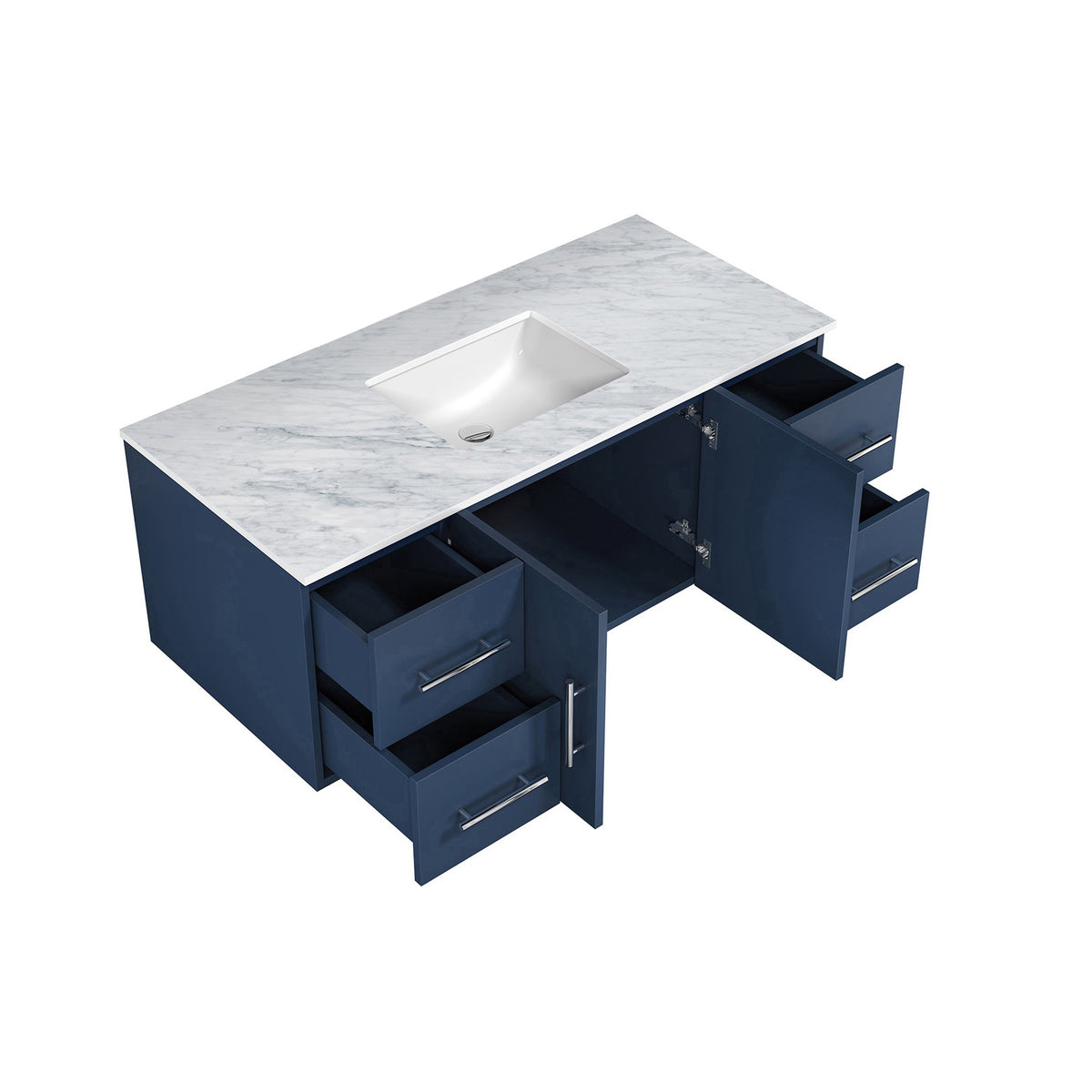 Lexora Geneva 48" Navy Blue Single Vanity, White Carrara Marble Top, White Square Sink and no Mirror LG192248DEDS000 - MyBBQDirect