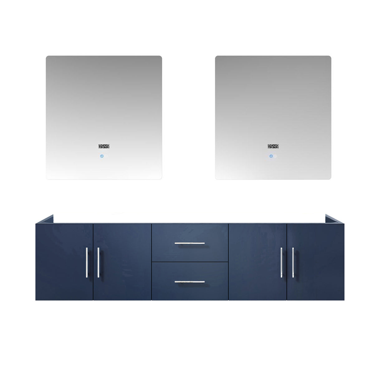 Lexora Geneva 72" Navy Blue Double Vanity, no Top and 30" LED Mirrors- LG192272DE00LM30 - MyBBQDirect