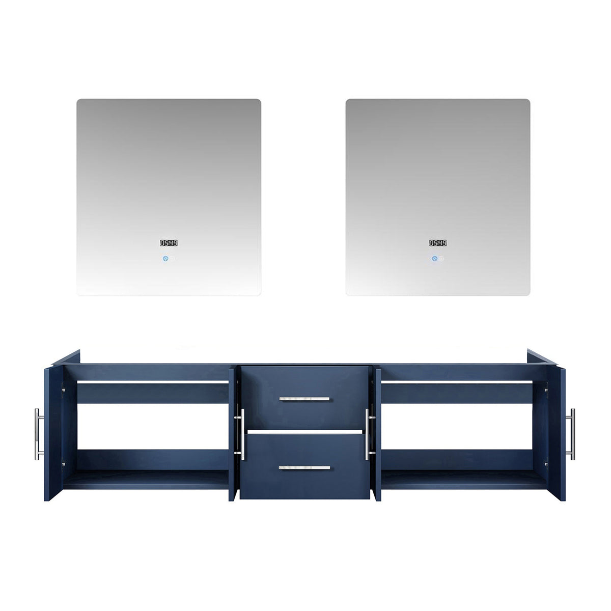 Lexora Geneva 72" Navy Blue Double Vanity, no Top and 30" LED Mirrors- LG192272DE00LM30 - MyBBQDirect