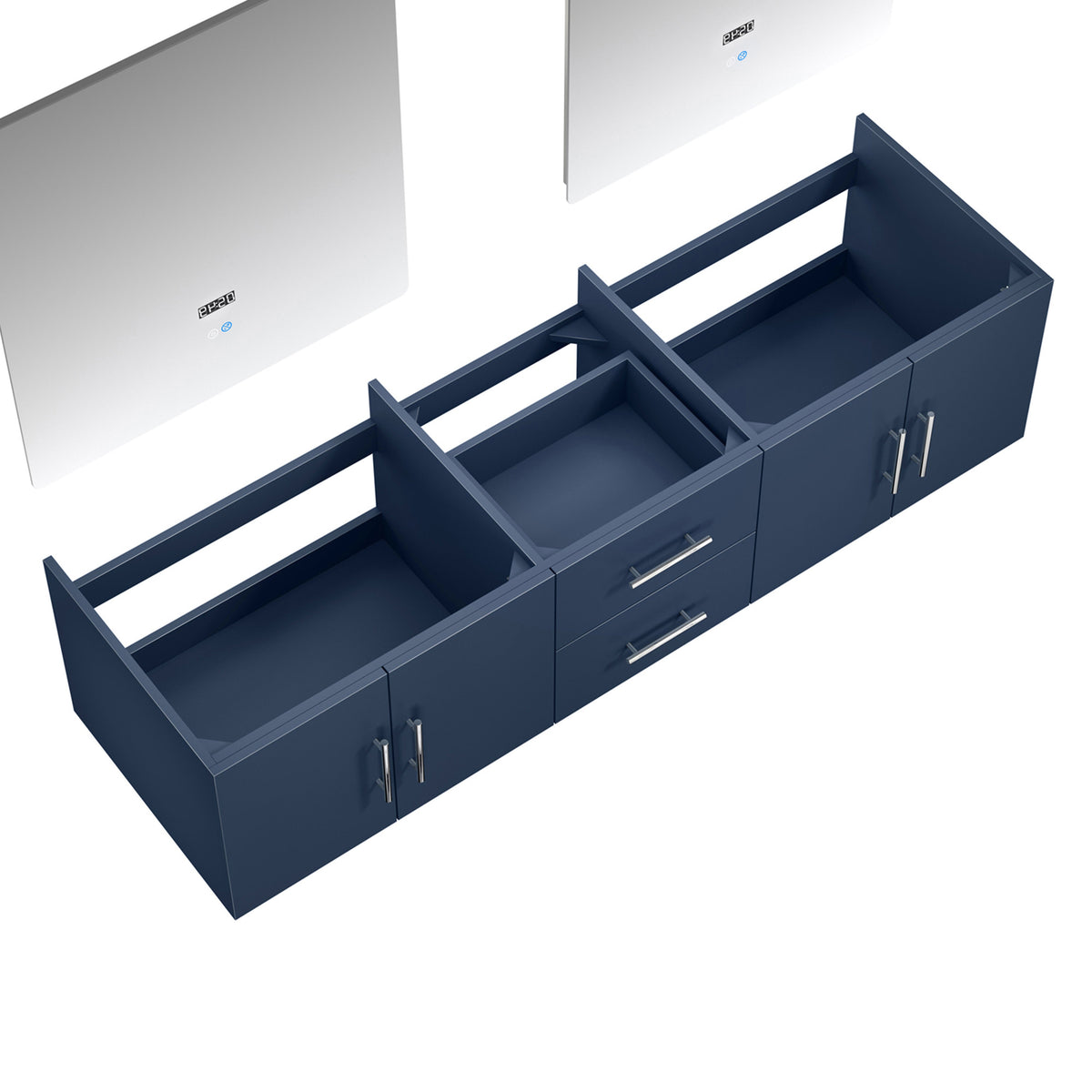 Lexora Geneva 72" Navy Blue Double Vanity, no Top and 30" LED Mirrors- LG192272DE00LM30 - MyBBQDirect
