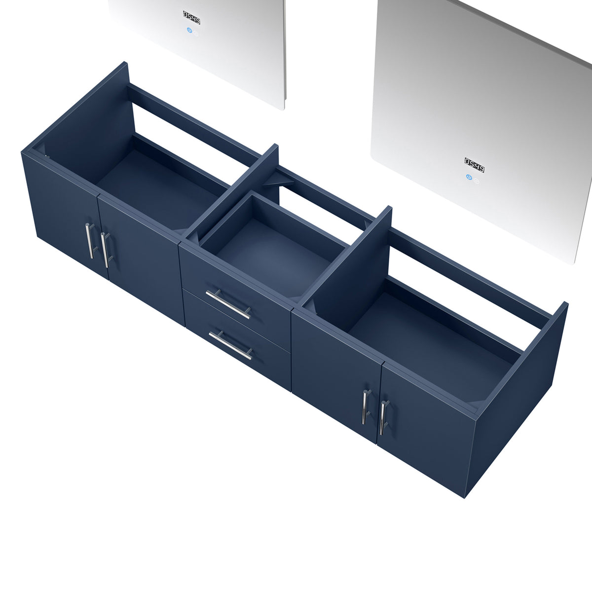 Lexora Geneva 72" Navy Blue Double Vanity, no Top and 30" LED Mirrors- LG192272DE00LM30 - MyBBQDirect