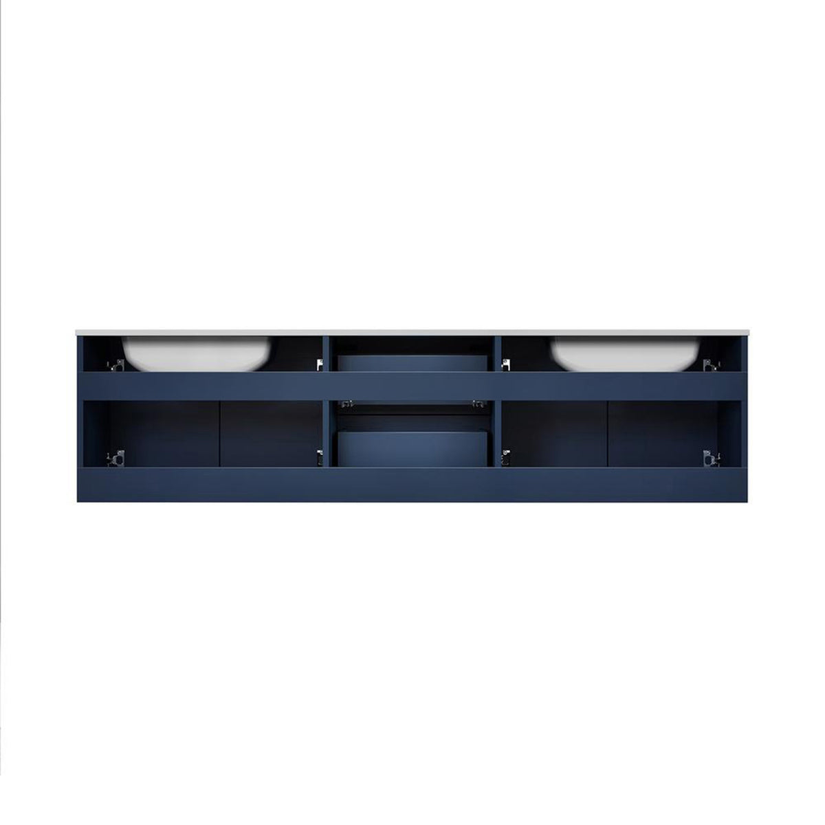 Lexora Geneva 72" Navy Blue Double Vanity, White Carrara Marble Top, White Square Sinks and 30" LED Mirrors - LG192272DEDSLM30 - MyBBQDirect