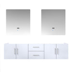 Lexora Geneva 72" Glossy White Double Vanity, no Top and 30" LED Mirrors LG192272DM00LM30 - MyBBQDirect