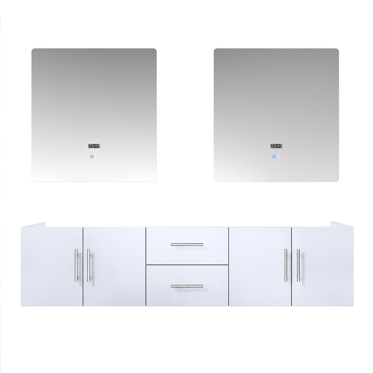 Lexora Geneva 72" Glossy White Double Vanity, no Top and 30" LED Mirrors LG192272DM00LM30 - MyBBQDirect