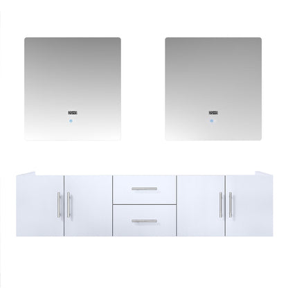 Lexora Geneva 72" Glossy White Double Vanity, no Top and 30" LED Mirrors LG192272DM00LM30 - MyBBQDirect