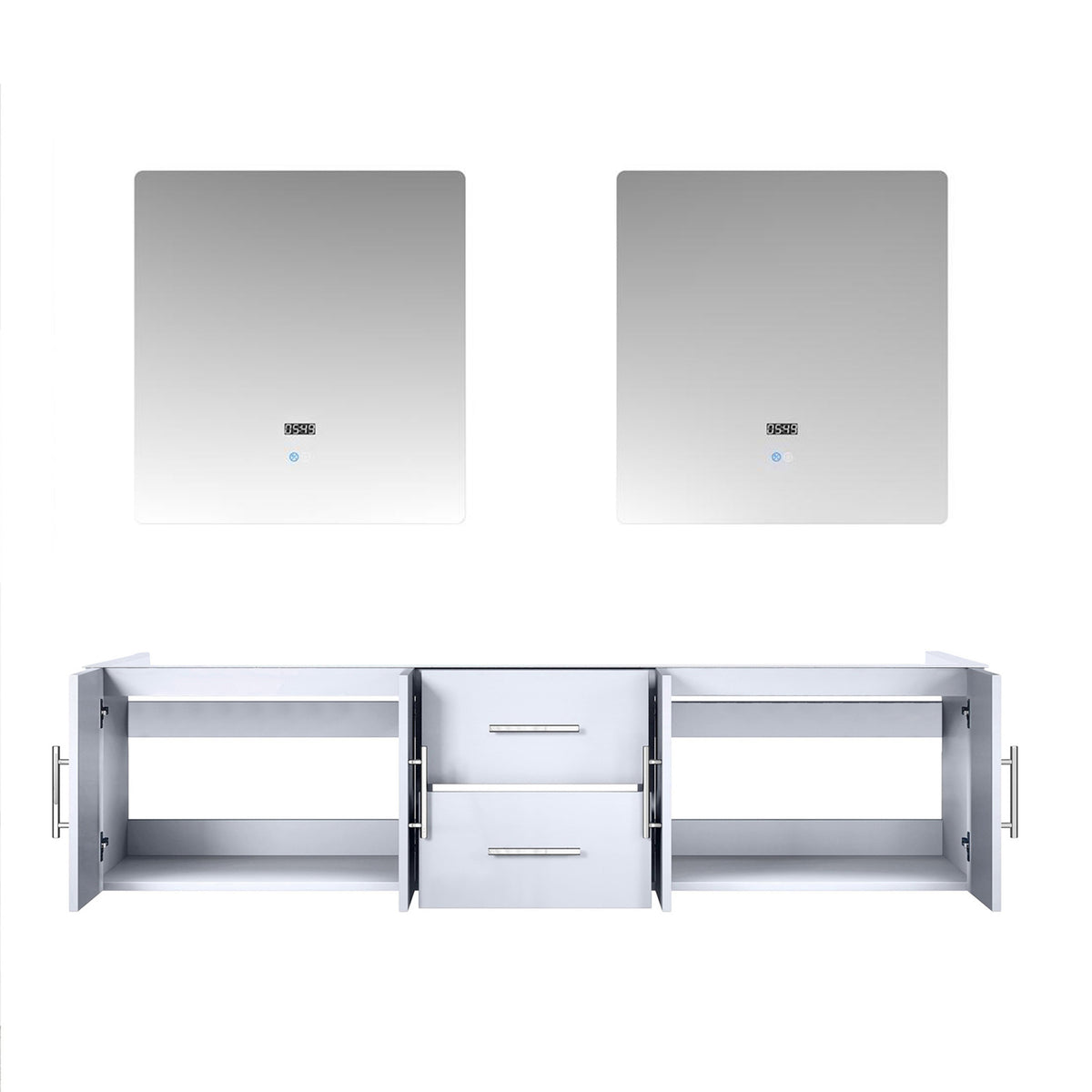 Lexora Geneva 72" Glossy White Double Vanity, no Top and 30" LED Mirrors LG192272DM00LM30 - MyBBQDirect