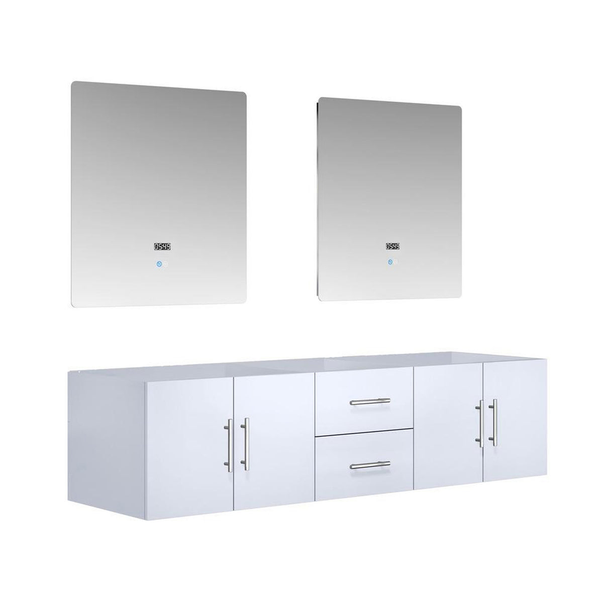 Lexora Geneva 72" Glossy White Double Vanity, no Top and 30" LED Mirrors LG192272DM00LM30 - MyBBQDirect