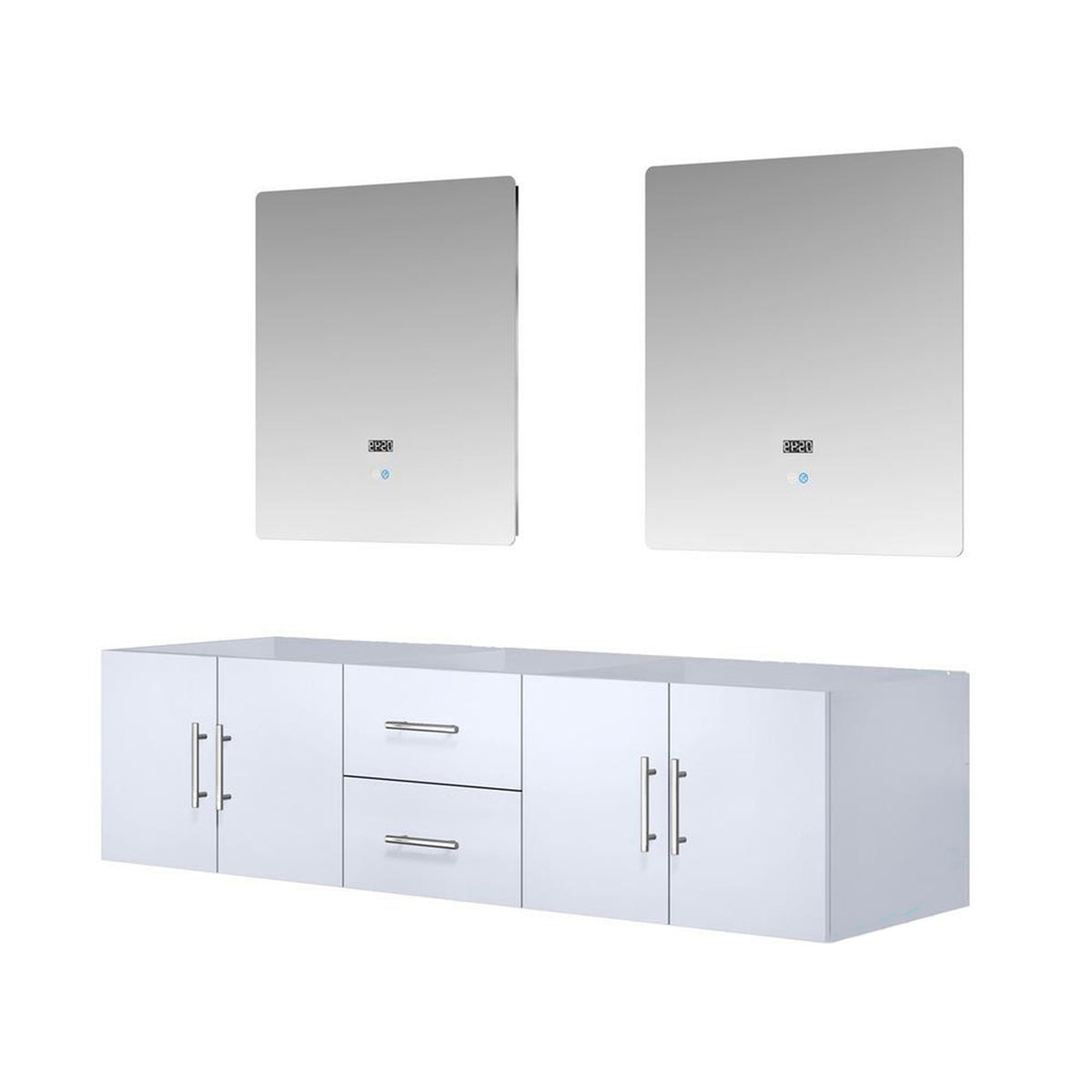 Lexora Geneva 72" Glossy White Double Vanity, no Top and 30" LED Mirrors LG192272DM00LM30 - MyBBQDirect