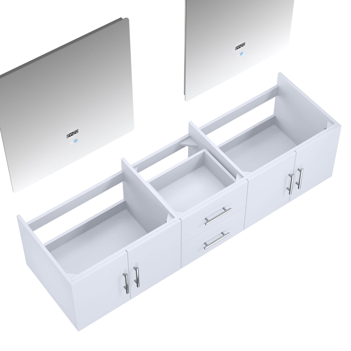 Lexora Geneva 72" Glossy White Double Vanity, no Top and 30" LED Mirrors LG192272DM00LM30 - MyBBQDirect