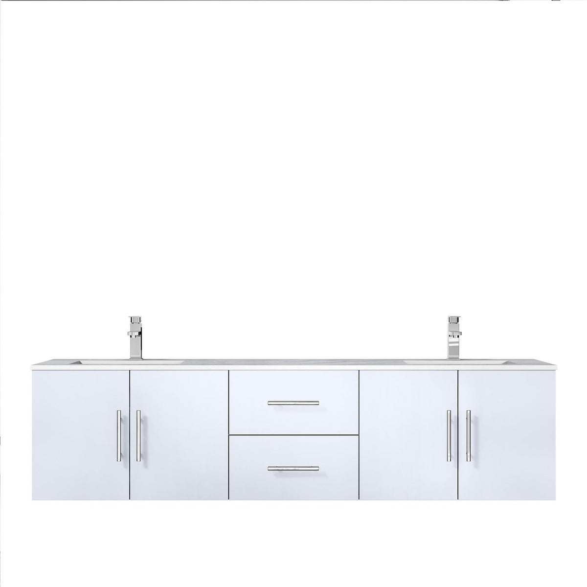 Lexora Geneva 72" Glossy White Double Vanity, White Carrara Marble Top, White Square Sinks and no Mirror LG192272DMDS000 - MyBBQDirect