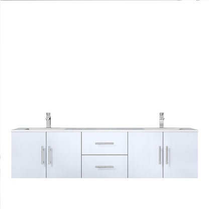 Lexora Geneva 72" Glossy White Double Vanity, White Carrara Marble Top, White Square Sinks and no Mirror LG192272DMDS000 - MyBBQDirect