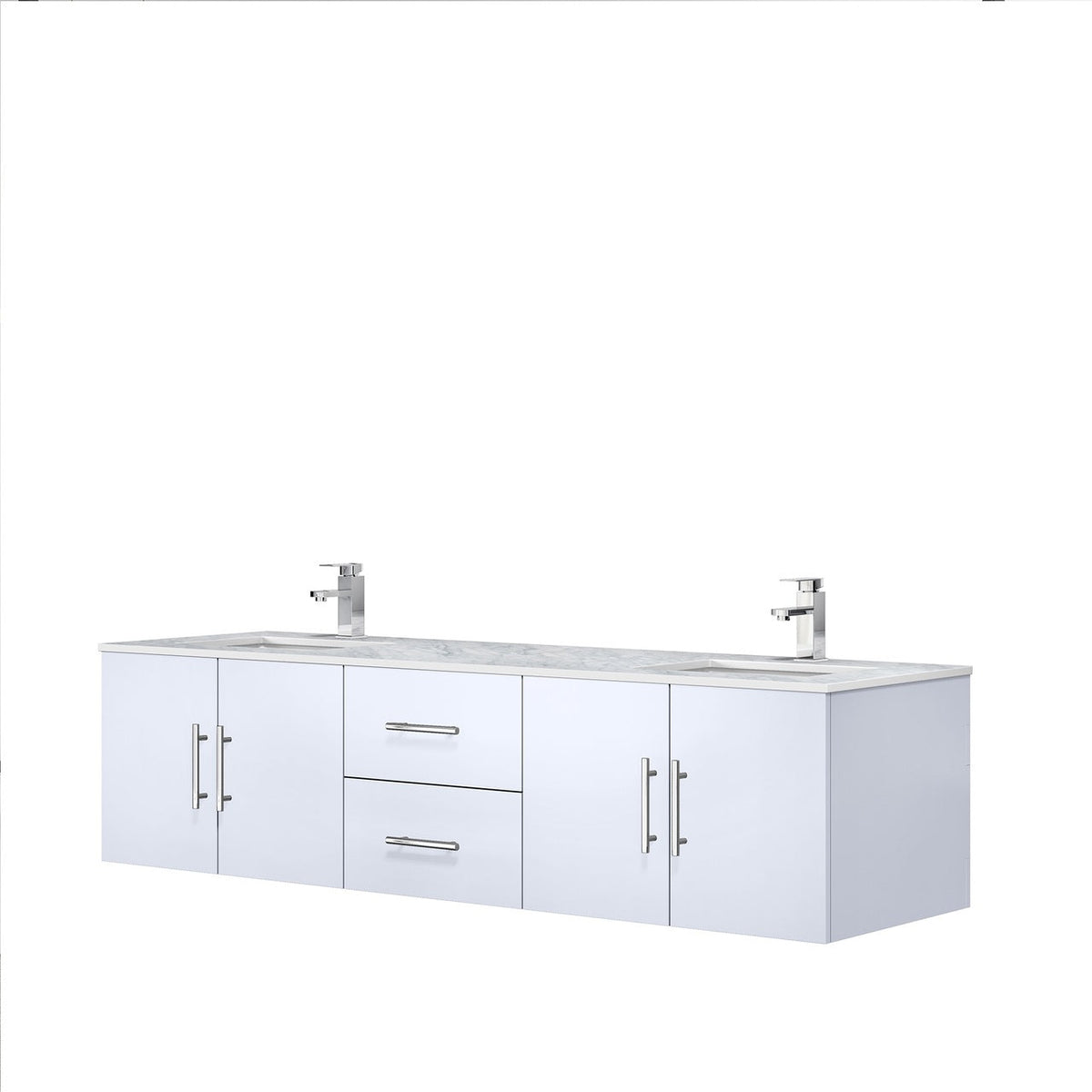 Lexora Geneva 72" Glossy White Double Vanity, White Carrara Marble Top, White Square Sinks and no Mirror LG192272DMDS000 - MyBBQDirect