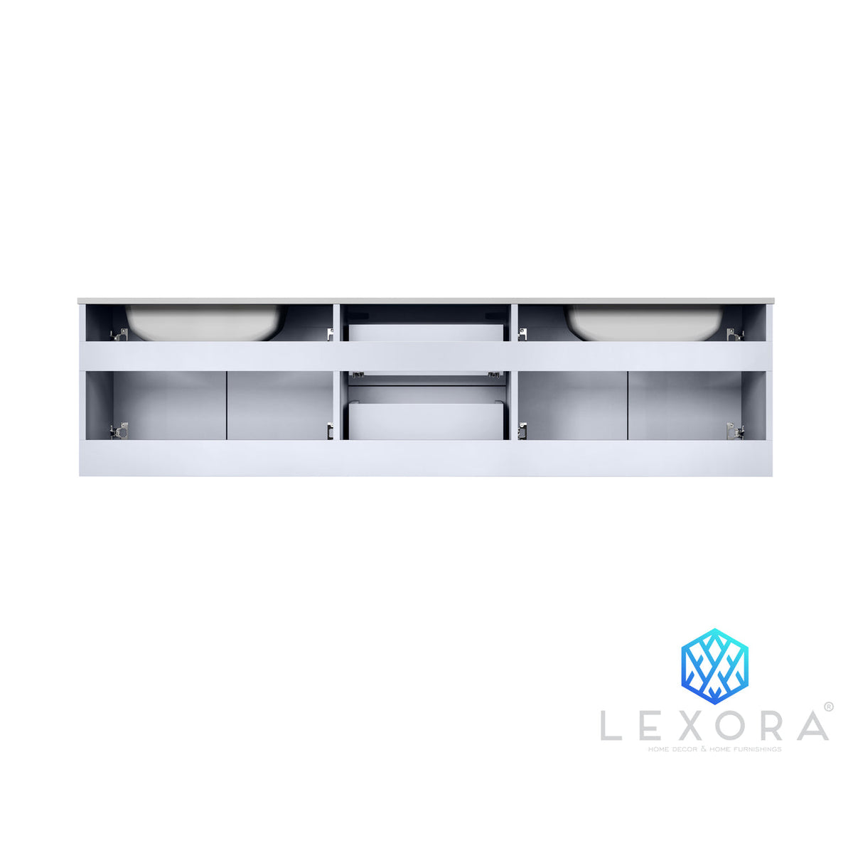Lexora Geneva 72" Glossy White Double Vanity, White Carrara Marble Top, White Square Sinks and 30" LED Mirrors LG192272DMDSLM30 - MyBBQDirect