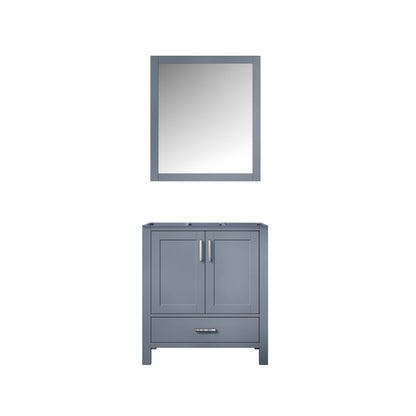 Lexora Jacques 30" Dark Grey Single Vanity, no Top and 28" Mirror LJ342230SB00M28