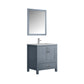 Lexora Jacques 30" Dark Grey Single Vanity, White Carrara Marble Top, White Square Sink and 28" Mirror w/ Faucet LJ342230SBDSM28F - MyBBQDirect