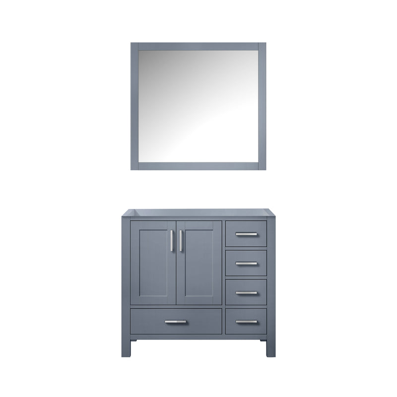 Lexora Jacques 36" Dark Grey Single Vanity, no Top and 34" Mirror - Left Version LJ342236SB00M34-L