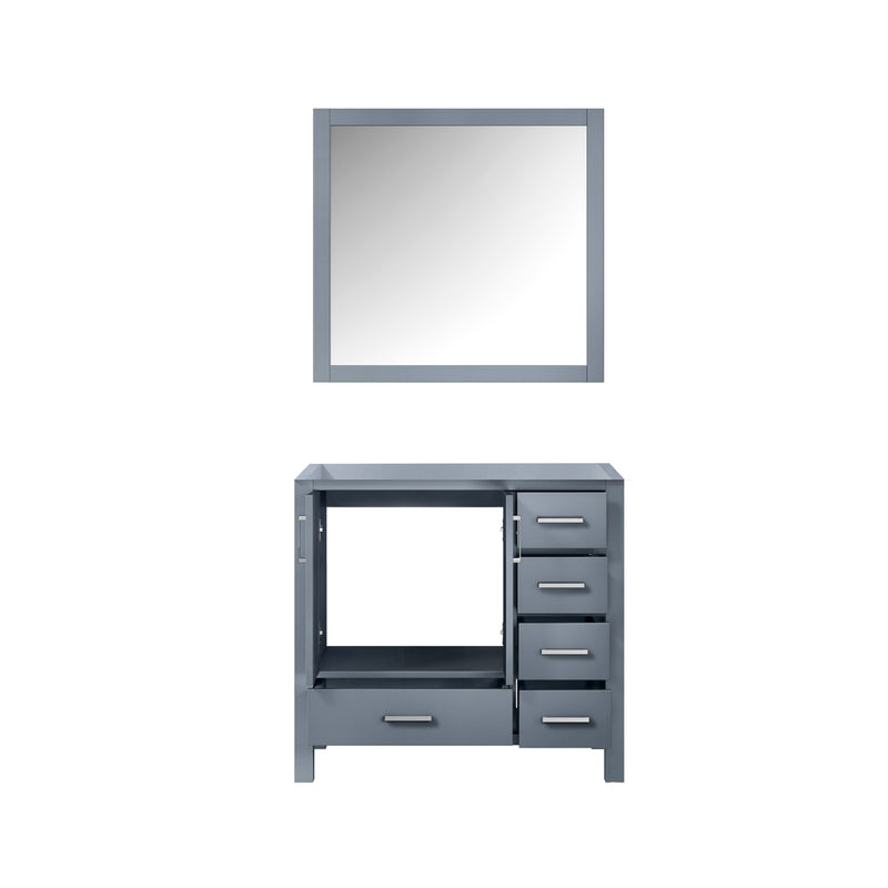 Lexora Jacques 36" Dark Grey Single Vanity, no Top and 34" Mirror - Left Version LJ342236SB00M34-L