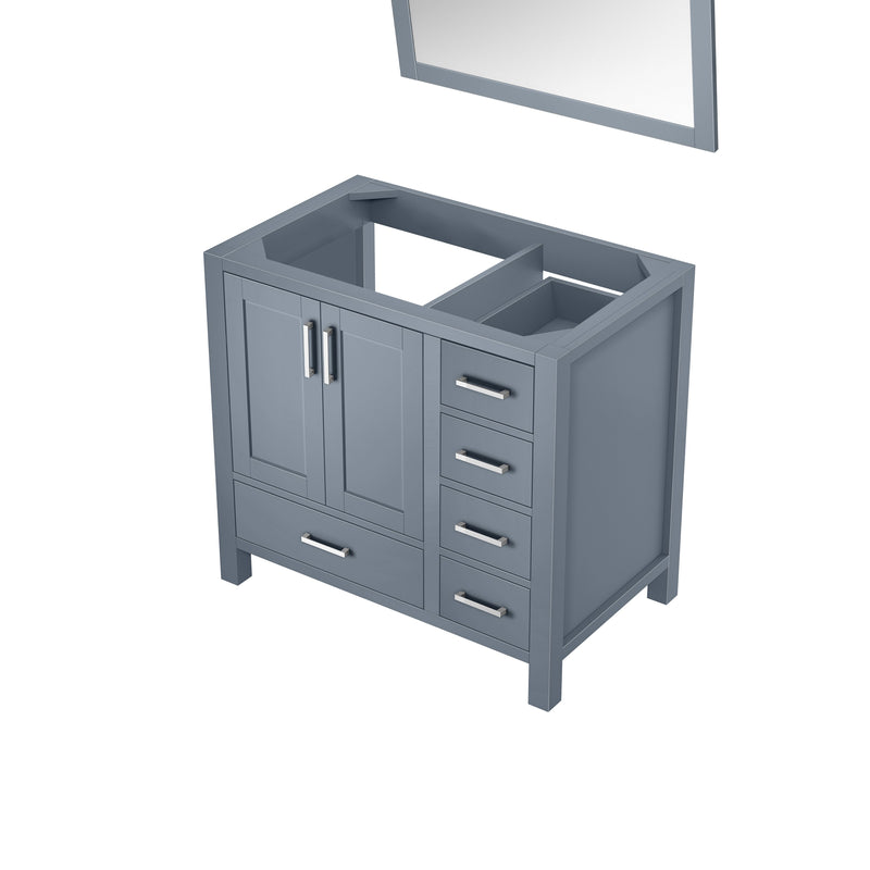 Lexora Jacques 36" Dark Grey Single Vanity, no Top and 34" Mirror - Left Version LJ342236SB00M34-L