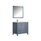 Lexora Jacques 36" Dark Grey Single Vanity, White Carrara Marble Top, White Square Sink and 34" Mirror - Left Version LJ342236SBDSM34-L - MyBBQDirect
