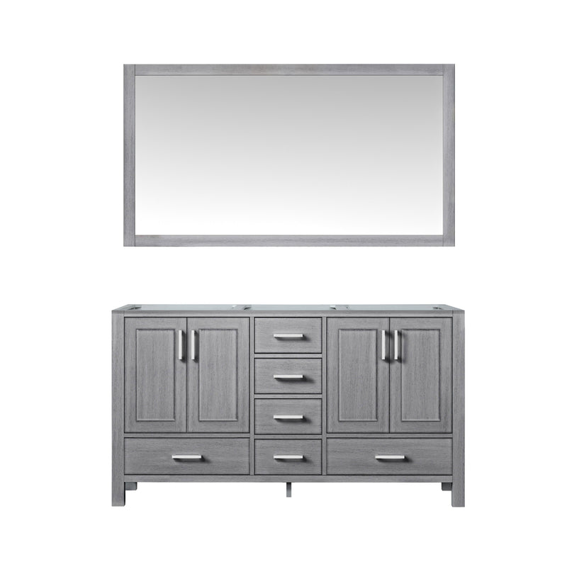 Lexora Jacques 60" Distressed Grey Double Vanity, no Top and 58" Mirror LJ342260DD00M58