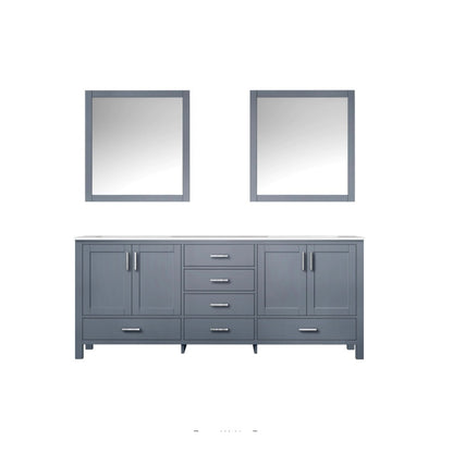 Lexora  Jacques 80" Dark Grey Double Vanity, White Carrara Marble Top, White Square Sinks and 30" Mirrors LJ342280DBDSM30 - MyBBQDirect