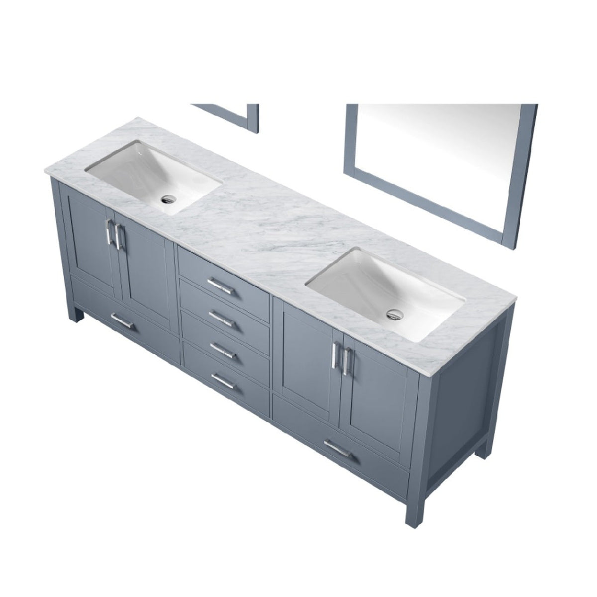 Lexora  Jacques 80" Dark Grey Double Vanity, White Carrara Marble Top, White Square Sinks and 30" Mirrors LJ342280DBDSM30 - MyBBQDirect