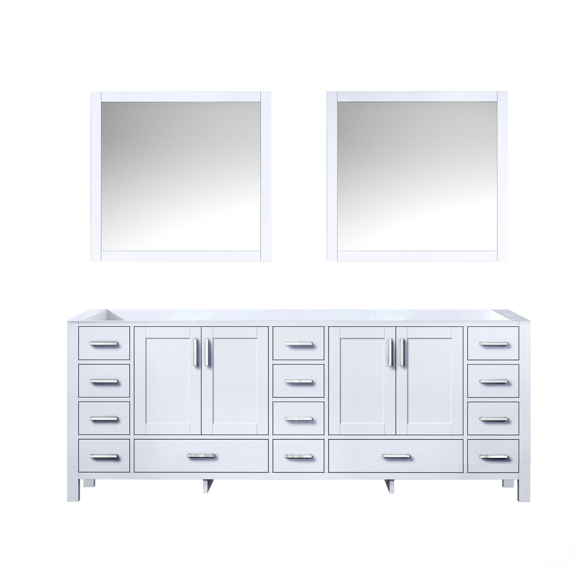 Lexora  Jacques 84" White Double Vanity, no Top and 34" Mirrors LJ342284DA00M34 - MyBBQDirect