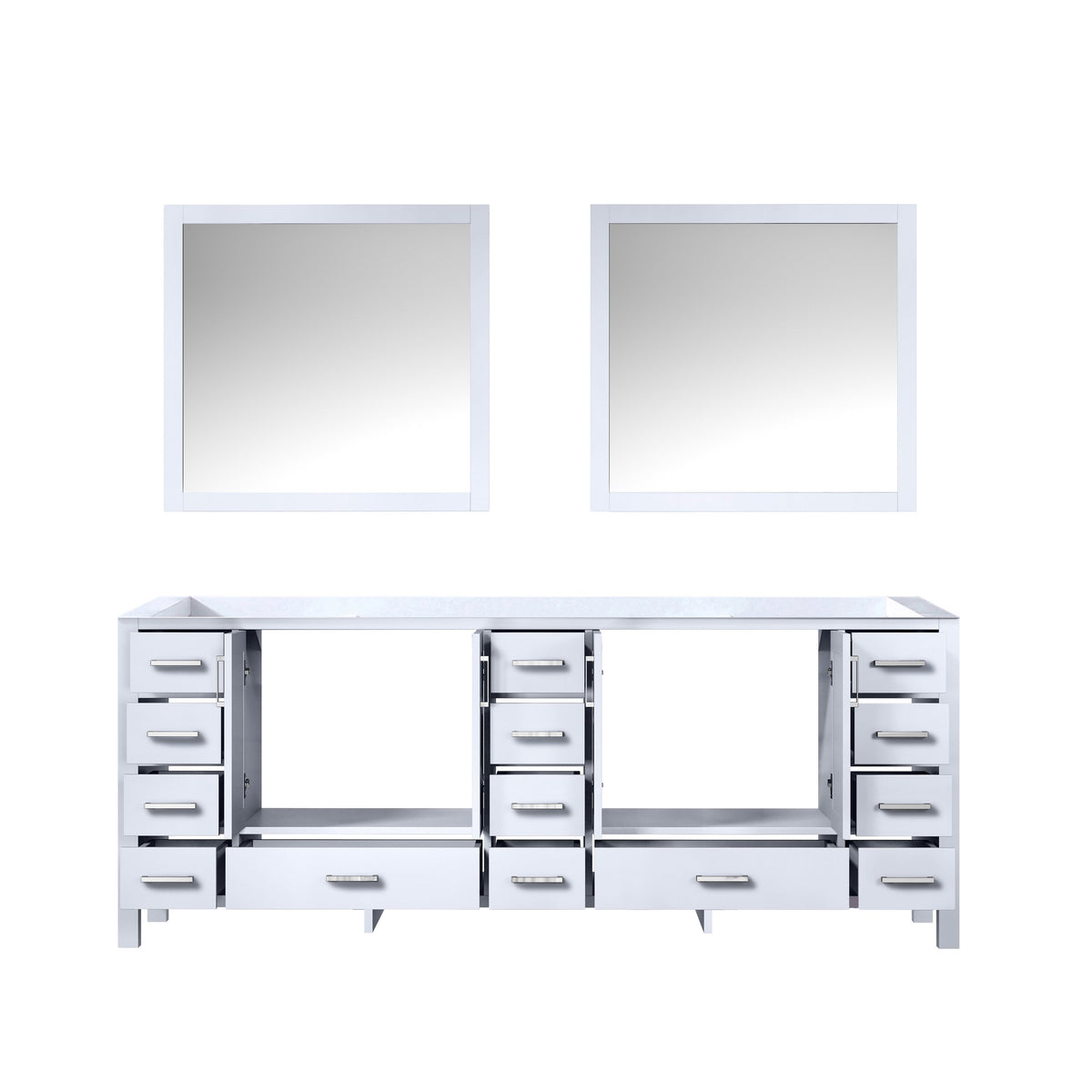 Lexora  Jacques 84" White Double Vanity, no Top and 34" Mirrors LJ342284DA00M34 - MyBBQDirect