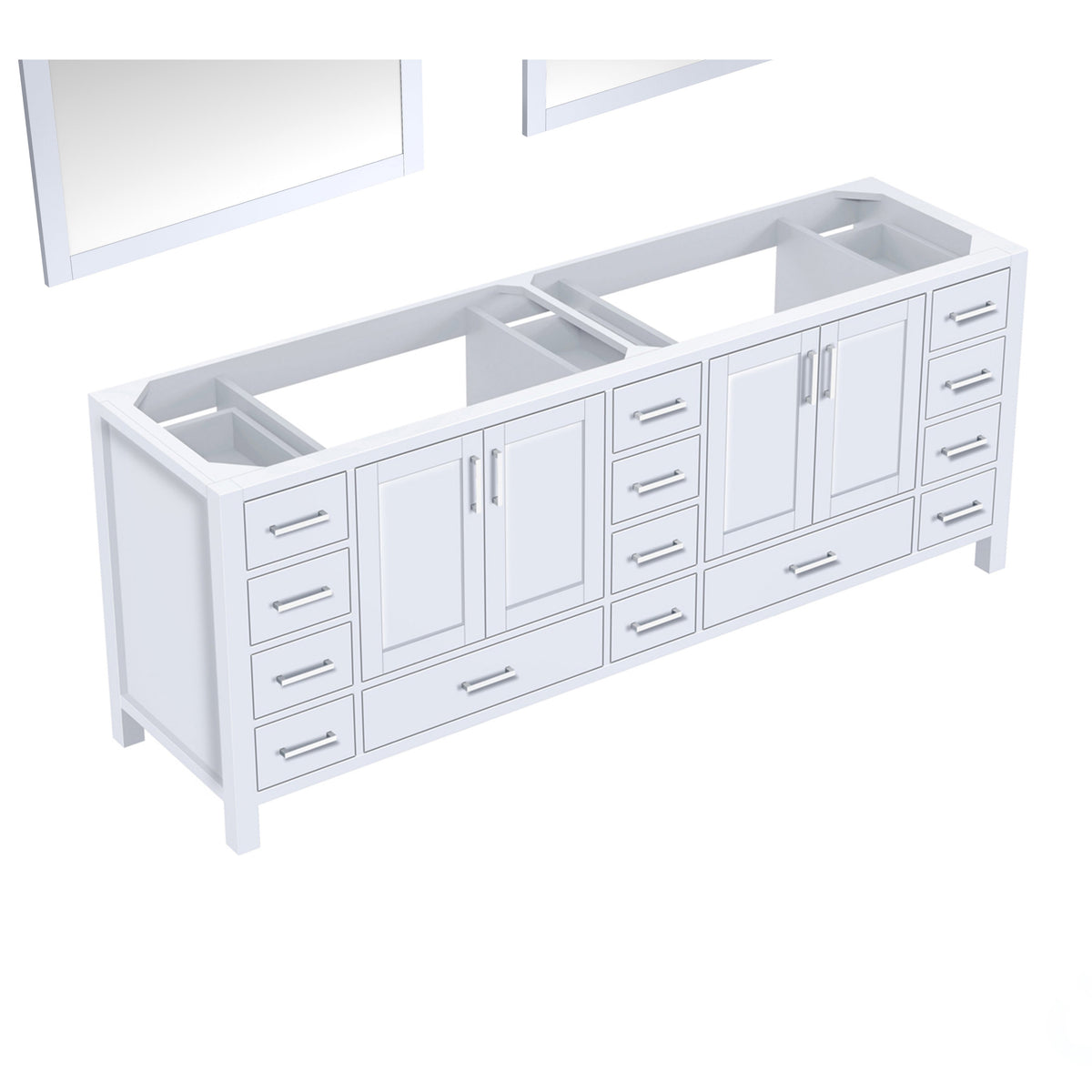 Lexora  Jacques 84" White Double Vanity, no Top and 34" Mirrors LJ342284DA00M34 - MyBBQDirect