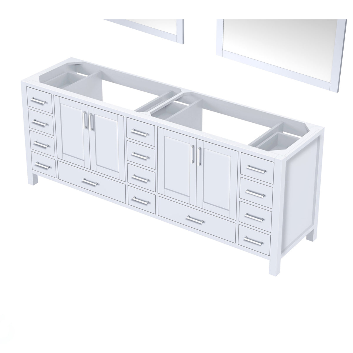 Lexora  Jacques 84" White Double Vanity, no Top and 34" Mirrors LJ342284DA00M34 - MyBBQDirect