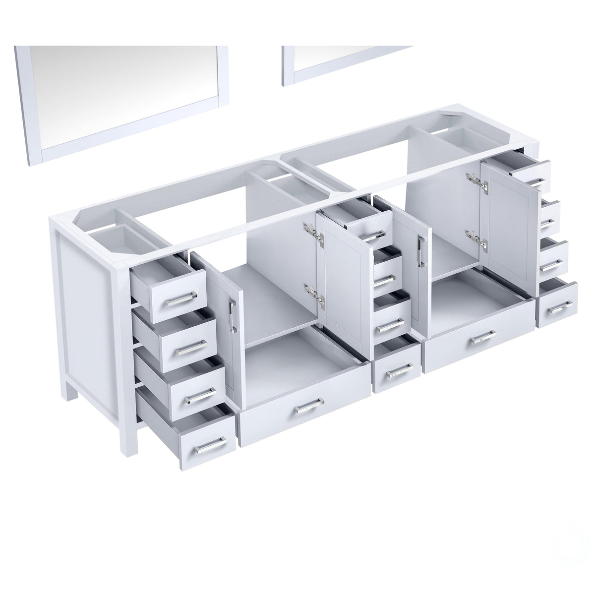 Lexora  Jacques 84" White Double Vanity, no Top and 34" Mirrors LJ342284DA00M34 - MyBBQDirect