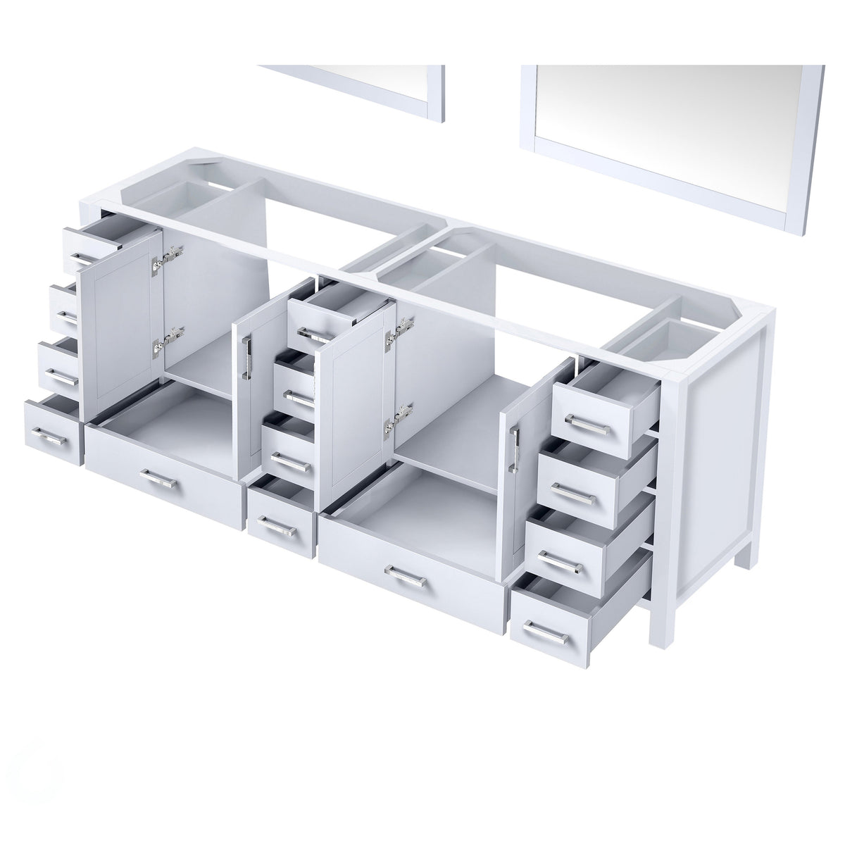 Lexora  Jacques 84" White Double Vanity, no Top and 34" Mirrors LJ342284DA00M34 - MyBBQDirect