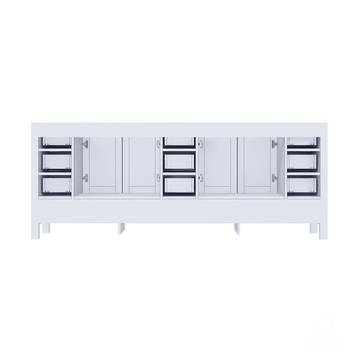 Lexora  Jacques 84" White Double Vanity, no Top and 34" Mirrors LJ342284DA00M34 - MyBBQDirect