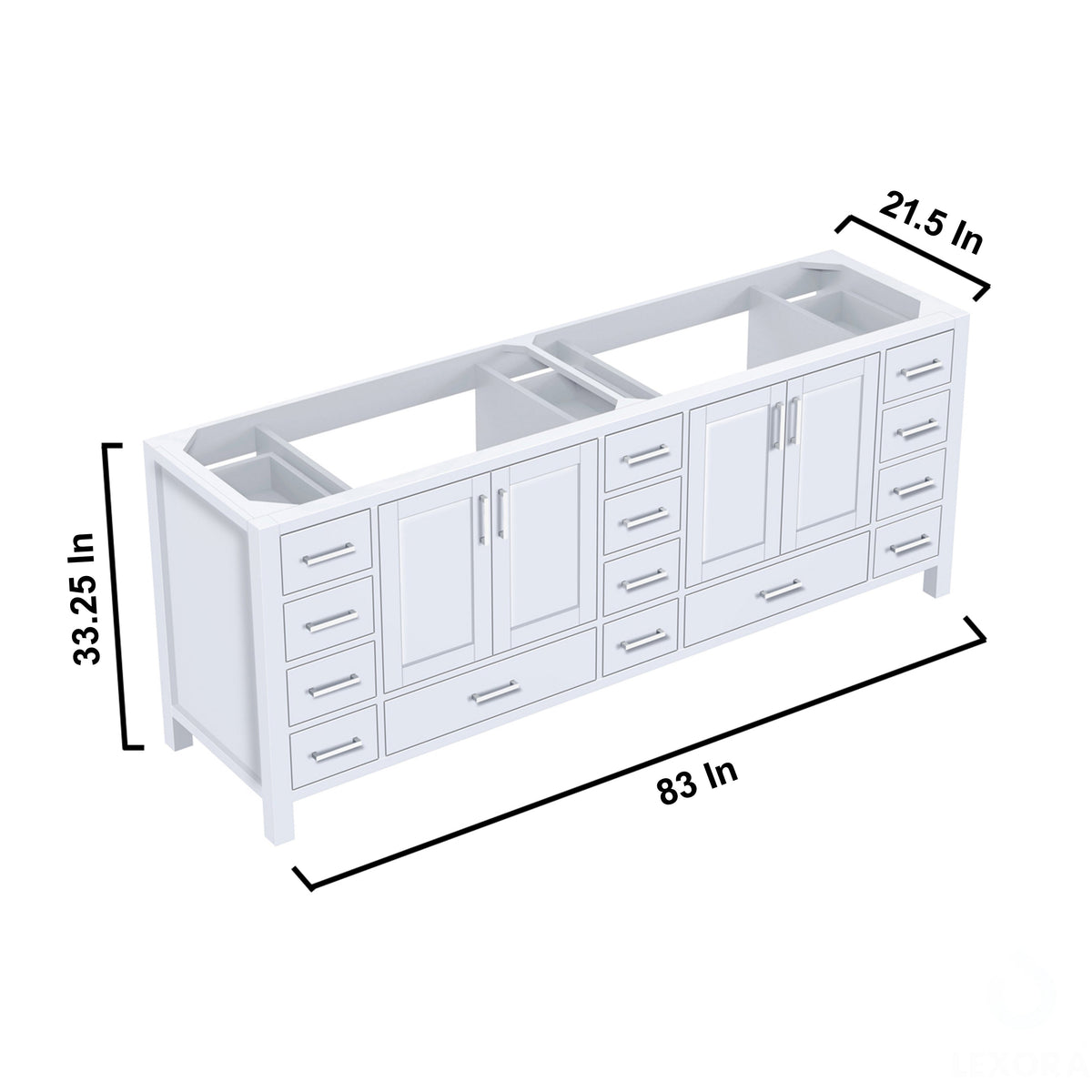 Lexora  Jacques 84" White Double Vanity, no Top and 34" Mirrors LJ342284DA00M34 - MyBBQDirect