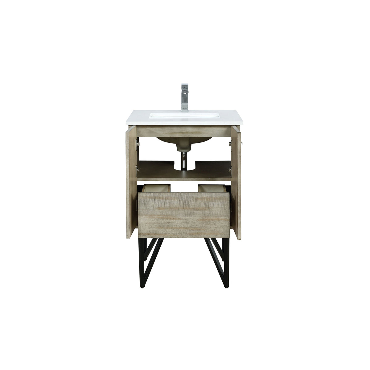 Lexora Lancy 24" Rustic Acacia Bathroom Vanity, White Quartz Top, White Square Sink, and Labaro Brushed Nickel Faucet Set - LLC24SKSOS000FBN - MyBBQDirect