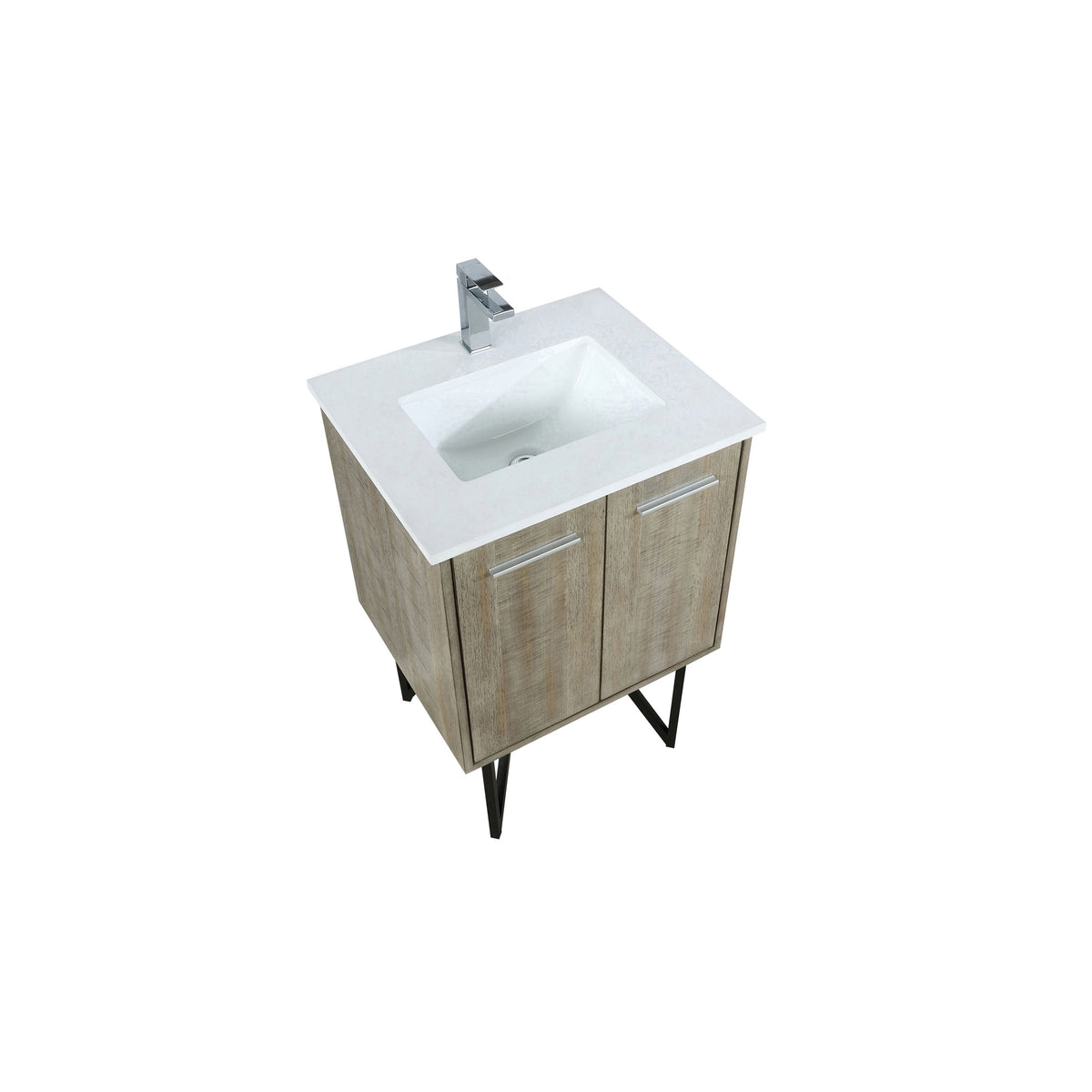 Lexora Lancy 24" Rustic Acacia Bathroom Vanity, White Quartz Top, White Square Sink, and Labaro Brushed Nickel Faucet Set - LLC24SKSOS000FBN - MyBBQDirect