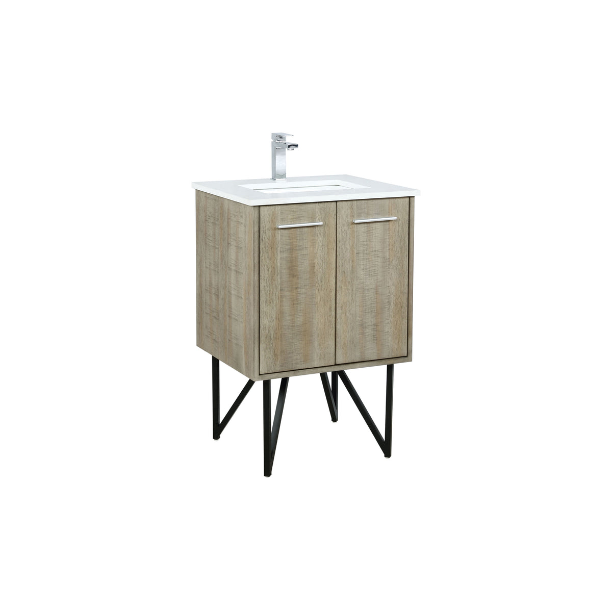 Lexora Lancy 24" Rustic Acacia Bathroom Vanity, White Quartz Top, White Square Sink, and Labaro Brushed Nickel Faucet Set - LLC24SKSOS000FBN - MyBBQDirect