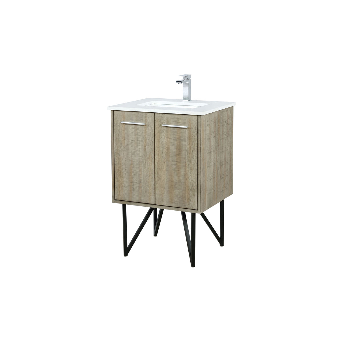 Lexora Lancy 24" Rustic Acacia Bathroom Vanity, White Quartz Top, White Square Sink, and Labaro Rose Gold Faucet Set - LLC24SKSOS000FRG - MyBBQDirect