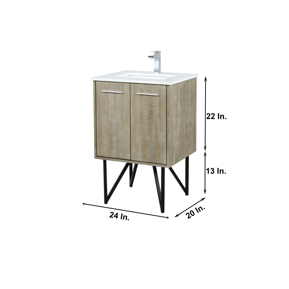 Lexora Lancy 24" Rustic Acacia Bathroom Vanity, White Quartz Top, White Square Sink, and Labaro Rose Gold Faucet Set - LLC24SKSOS000FRG - MyBBQDirect