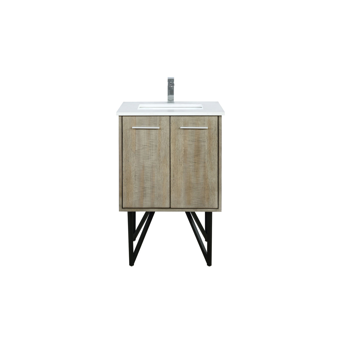 Lexora Lancy 24" Rustic Acacia Bathroom Vanity, White Quartz Top, White Square Sink, and Labaro Rose Gold Faucet Set - LLC24SKSOS000FRG - MyBBQDirect