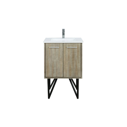 Lexora Lancy 24" Rustic Acacia Bathroom Vanity, White Quartz Top, White Square Sink, and Labaro Rose Gold Faucet Set - LLC24SKSOS000FRG - MyBBQDirect