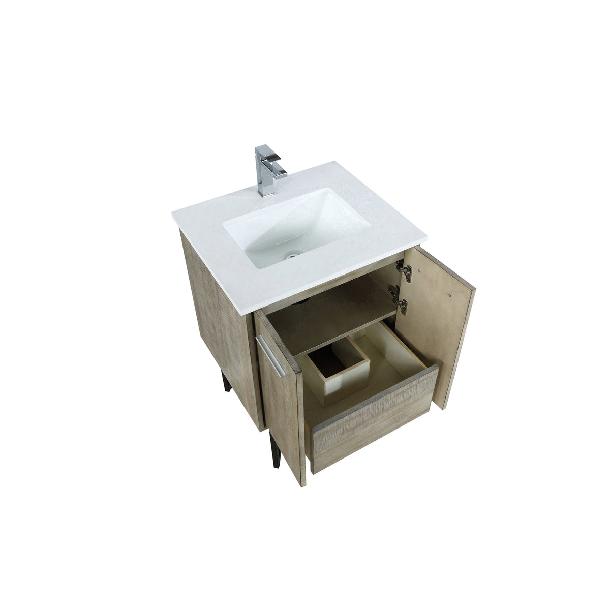 Lexora Lancy 24" Rustic Acacia Bathroom Vanity, White Quartz Top, White Square Sink, and Labaro Rose Gold Faucet Set - LLC24SKSOS000FRG - MyBBQDirect