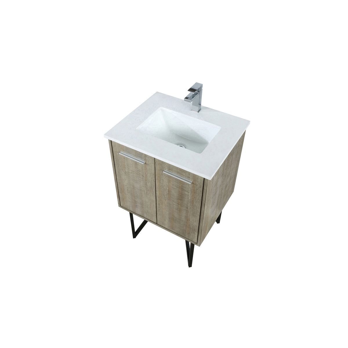 Lexora Lancy 24" Rustic Acacia Bathroom Vanity, White Quartz Top, White Square Sink, and Labaro Rose Gold Faucet Set - LLC24SKSOS000FRG - MyBBQDirect