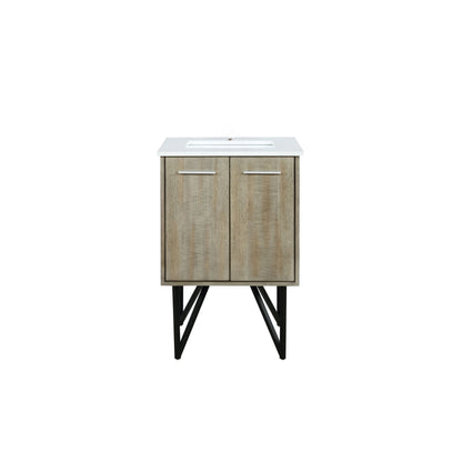 Lexora Lancy 24" Rustic Acacia Bathroom Vanity, White Quartz Top, and White Square Sink - LLC24SKSOS000 - MyBBQDirect
